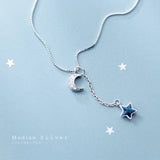 925 Silver Crescent Star Pendant Women Chain Engagement Party Jewelry