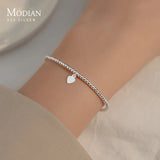 925 Sterling Silver Heart Beads Bracelet Platinum Plated Adjustable Gift