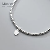 925 Sterling Silver Heart Beads Bracelet Platinum Plated Adjustable Gift