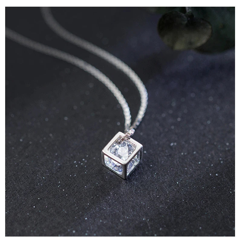 925 Silver CZ Swing Pendant Necklace Women Wedding Jewelry