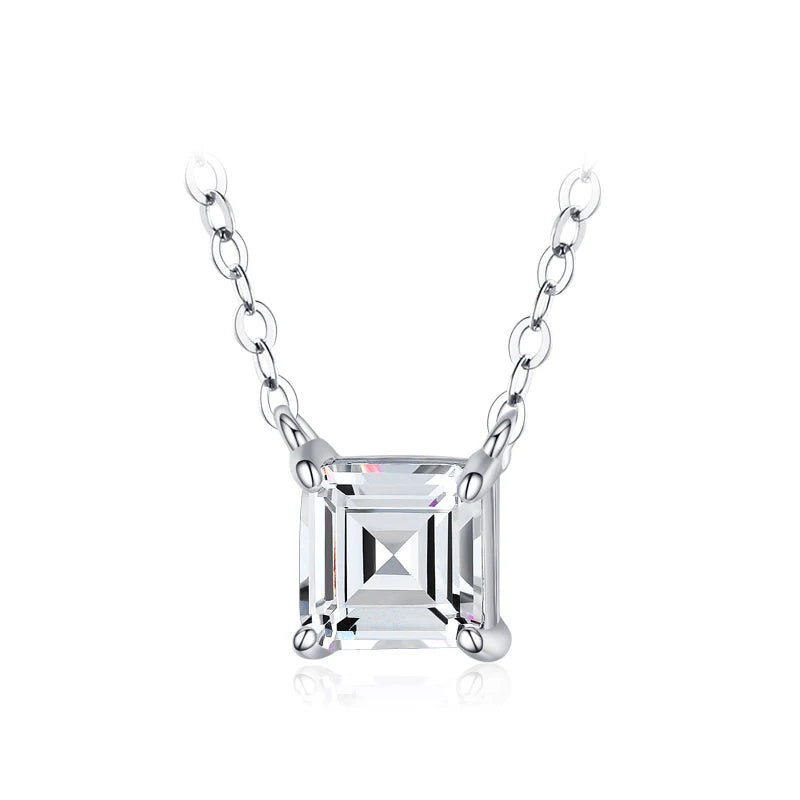 925 Silver Square Emerald CZ Necklace Pendant Women Wedding Jewelry