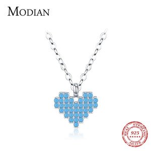 925 Silver Vintage Heart Turquoise Pendant Necklace Family Jewelry