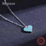 925 Silver Vintage Heart Turquoise Pendant Necklace Family Jewelry