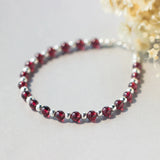 Natural Garnet Beads Bracelet Sterling Silver 925 Adjustable Korea Style Jewelry