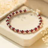 Natural Garnet Beads Bracelet Sterling Silver 925 Adjustable Korea Style Jewelry
