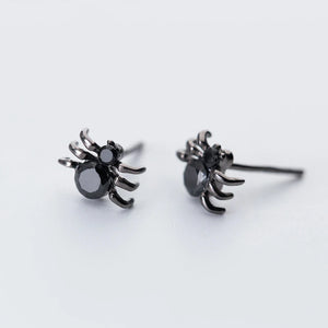 Rock Zircon Spider Stud Earrings 925 Sterling Silver
