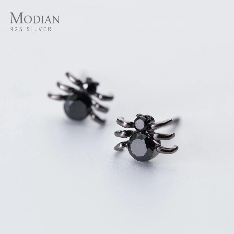Rock Zircon Spider Stud Earrings 925 Sterling Silver