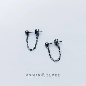 Rock Punk Chain Stud Earrings 925 Silver Bead Swing Jewelry Women Party