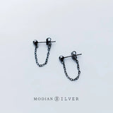 Rock Punk Chain Stud Earrings 925 Silver Bead Swing Jewelry Women Party