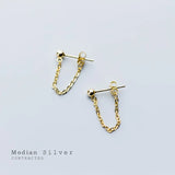 Rock Punk Chain Stud Earrings 925 Silver Bead Swing Jewelry Women Party