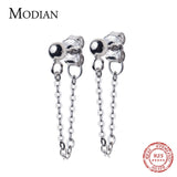 Rock Punk Chain Stud Earrings 925 Silver Bead Swing Jewelry Women Party