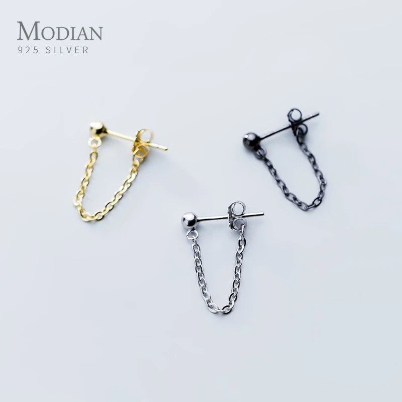 Rock Punk Chain Stud Earrings 925 Silver Bead Swing Jewelry Women Party