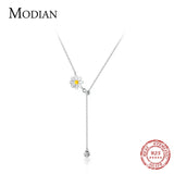 925 Silver Daisy Tassel Zirconia Pendant Necklace for Women