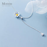 925 Silver Daisy Tassel Zirconia Pendant Necklace for Women