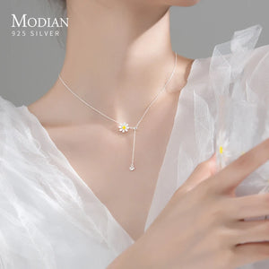925 Silver Daisy Tassel Zirconia Pendant Necklace for Women