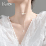 925 Silver Daisy Tassel Zirconia Pendant Necklace for Women