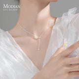 925 Silver Daisy Tassel Zirconia Pendant Necklace for Women