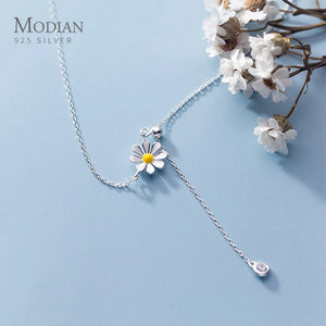 925 Silver Daisy Tassel Zirconia Pendant Necklace for Women