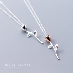 925 Sterling Silver Rose Flower Short Chain Necklace for Women