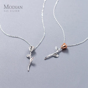 925 Sterling Silver Rose Flower Short Chain Necklace for Women