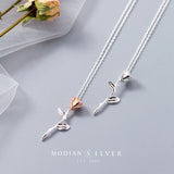 925 Sterling Silver Rose Flower Short Chain Necklace for Women