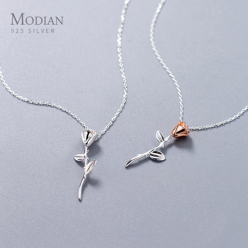 925 Sterling Silver Rose Flower Short Chain Necklace for Women