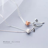 925 Sterling Silver Rose Flower Short Chain Necklace for Women