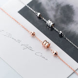 Silver & Rose Geometric Bead Bracelet 925 Sterling Silver Jewelry
