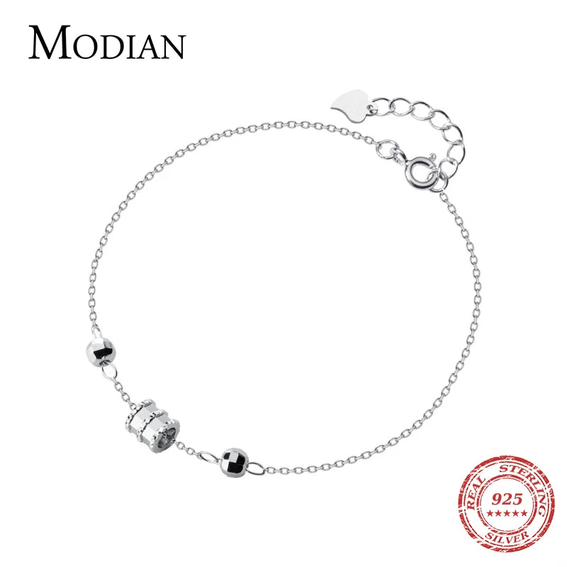 Silver & Rose Geometric Bead Bracelet 925 Sterling Silver Jewelry