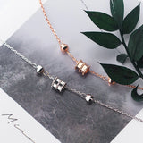 Silver & Rose Geometric Bead Bracelet 925 Sterling Silver Jewelry