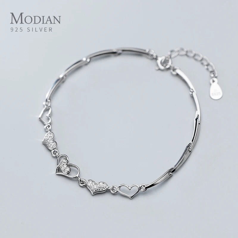925 Silver Zircon Hearts Bracelet for Women Wedding Jewelry
