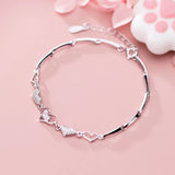 925 Silver Zircon Hearts Bracelet for Women Wedding Jewelry