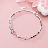 925 Silver Zircon Hearts Bracelet for Women Wedding Jewelry