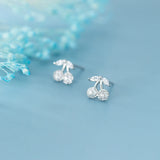 925 Sterling Silver Rose Cherry Stud Earring Clear CZ Ear Pin Fine Jewelry