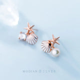 Rose Starfish Shell Enamel Stud Earrings 925 Sterling Silver Brincos
