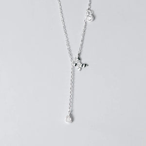 Zircon Butterfly Tassel Water Drop Y Shape Silver Pendant Necklace