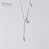 Zircon Butterfly Tassel Water Drop Y Shape Silver Pendant Necklace