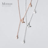 Zircon Butterfly Tassel Water Drop Y Shape Silver Pendant Necklace