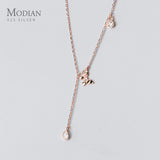 Zircon Butterfly Tassel Water Drop Y Shape Silver Pendant Necklace