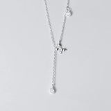 Zircon Butterfly Tassel Water Drop Y Shape Silver Pendant Necklace