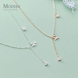 Zircon Butterfly Tassel Water Drop Y Shape Silver Pendant Necklace
