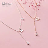 Zircon Butterfly Tassel Water Drop Y Shape Silver Pendant Necklace