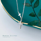 CZ Thick Cross Silver Pendant Necklace for Women