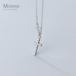 CZ Thick Cross Silver Pendant Necklace for Women