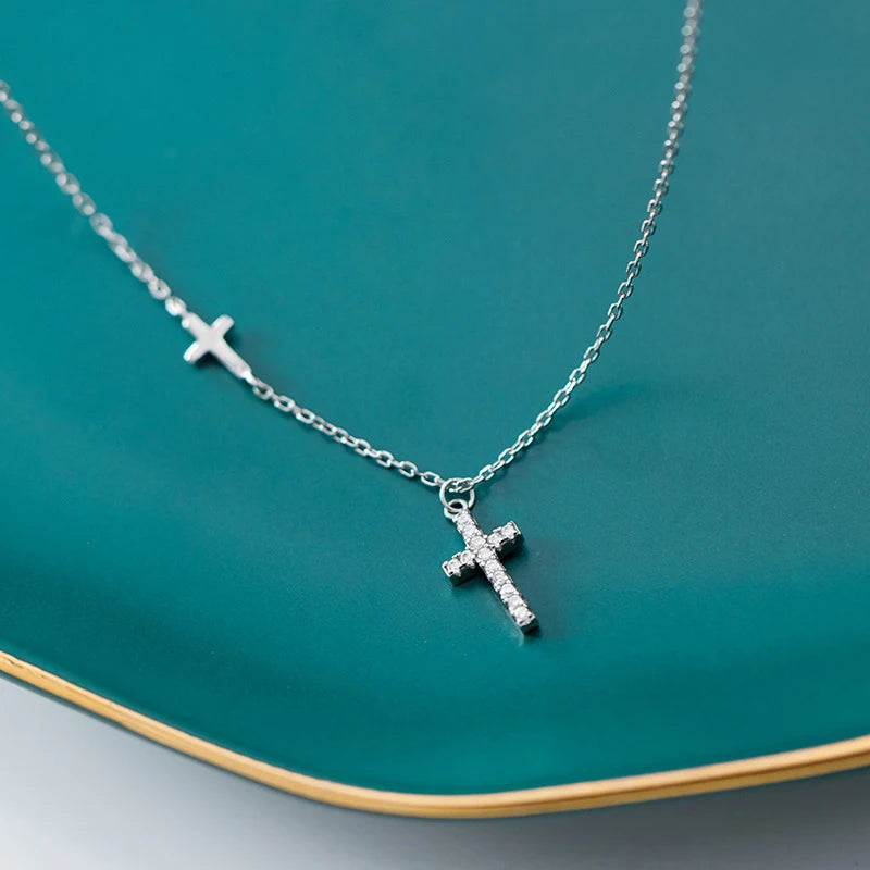 CZ Thick Cross Silver Pendant Necklace for Women