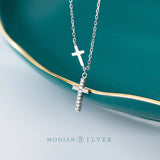 CZ Thick Cross Silver Pendant Necklace for Women