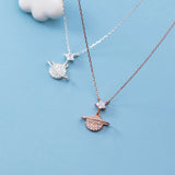 Zircon Star Planet Sterling Silver Pendant Necklace for Women