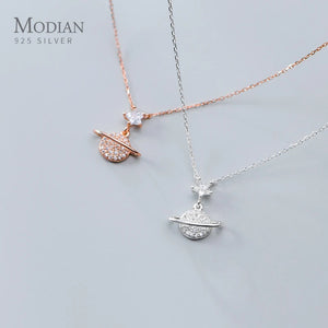 Zircon Star Planet Sterling Silver Pendant Necklace for Women