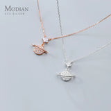 Zircon Star Planet Sterling Silver Pendant Necklace for Women