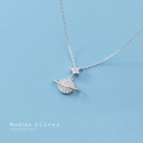 Zircon Star Planet Sterling Silver Pendant Necklace for Women